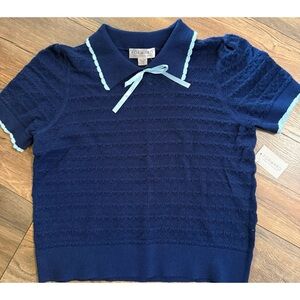 Forward Size Large Navy Knit Polo Sweater Baby Blue Accents NWT